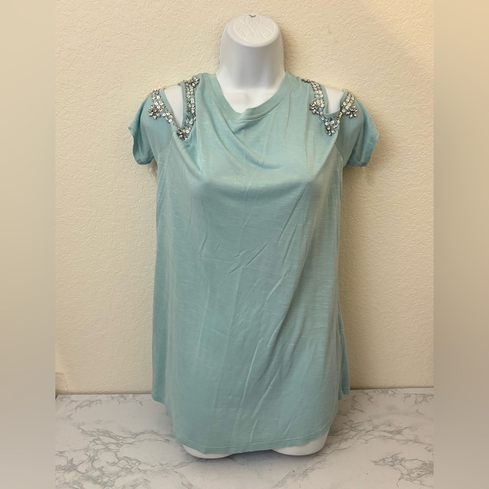 Inc International Concepts Cold Shoulder Top Women’s M Blue Dusk Sequin NWT - Picture 1 of 7